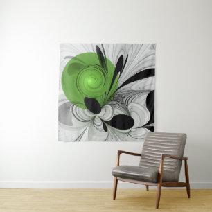 Tapiz Resumen en blanco y negro con arte fractal verde
