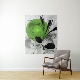 Tapiz Resumen en blanco y negro con arte fractal verde