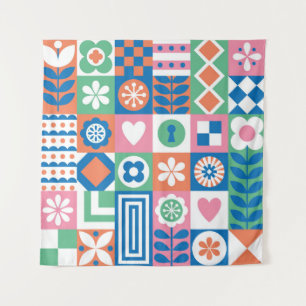 Tapiz Resumen Floral: Diseño Folclórico Escandinavo.