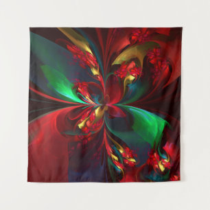 Tapiz Resumen floral moderno Patrón verde rojo del arte