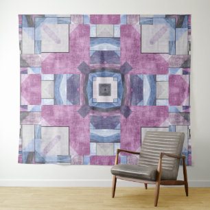 Tapiz Resumen Mosaico geométrico púrpura, azul y gris