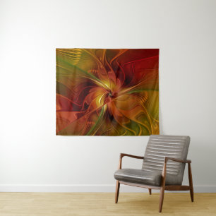 Tapiz Resumen Naranja rojo Brown Flor de arte fractal ve
