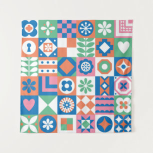 Tapiz Resumen Patrón folclórico escandinavo floral