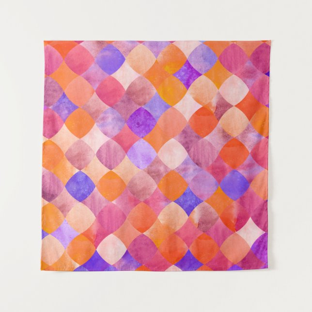 Tapiz Resumen purpurina patrón de acuarela geométrico (Anverso)