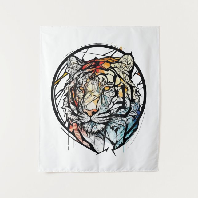 Tapiz Retrato animal de tigres sin vidrio manchado (Anverso)