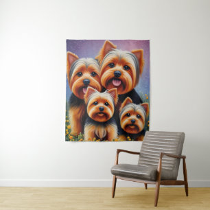 Tapiz Retrato colorido de la familia Yorkshire Terrier P