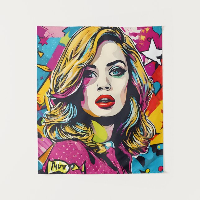 Tapiz Retrato de arte pop retro audaz (Anverso)