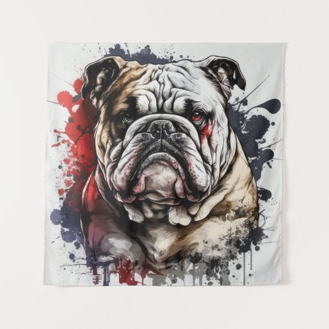 Tapiz Retrato de Bulldog inglés Mascota de pintura anima (Anverso)