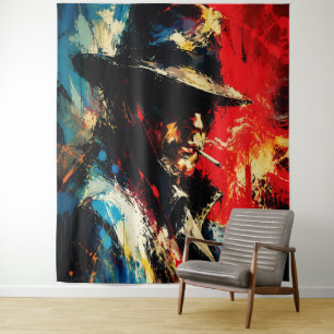 Tapiz Retrato de gánster Pintura abstracta Estilo vintag