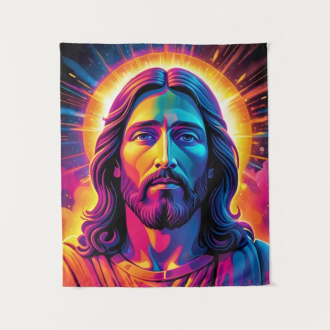 Tapiz Retrato de Jesús en el estilo Neon Bold (Anverso)