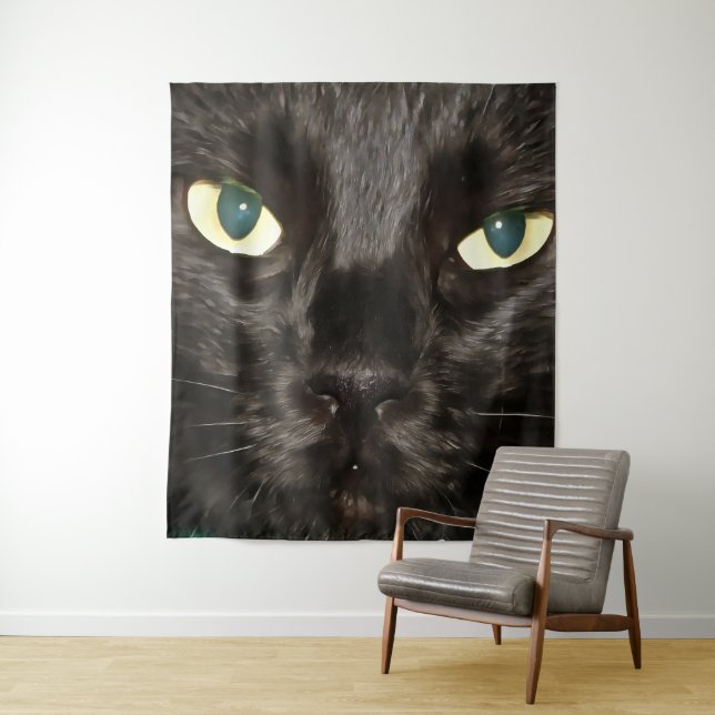 Tapiz Retrato de Mascota artístico con gatito negro (In situ)