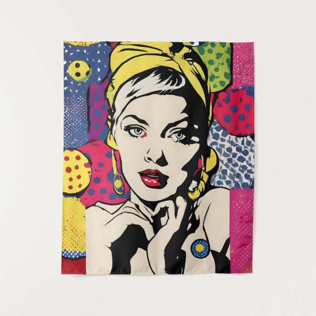 Tapiz Retrato de mujer con arte pop retro (Anverso)