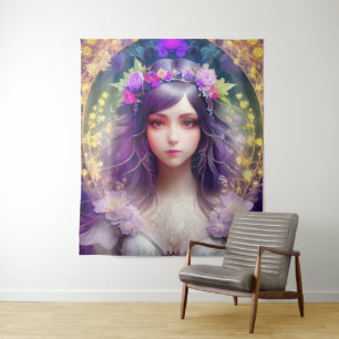 Tapiz Retrato de mujer hermosa al estilo mucha vintage
