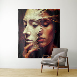 Tapiz Retrato de mujer surrealista con máscara pintada