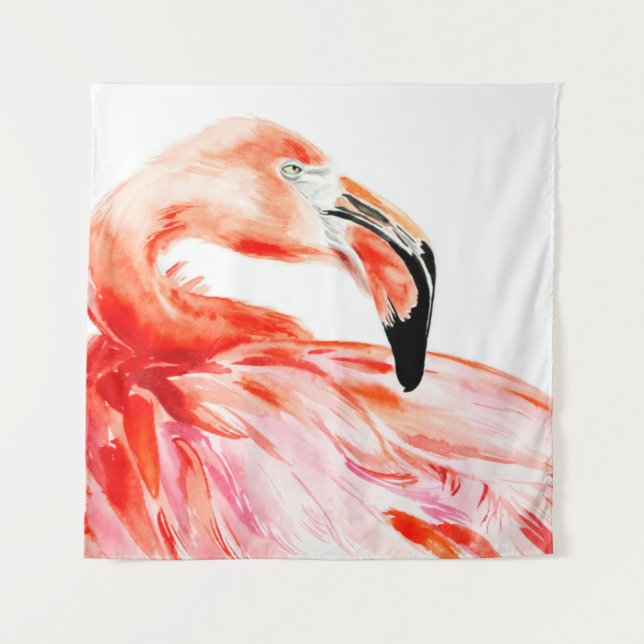 Tapiz Retrato de perfil de pájaro Flamingo rosa, belleza (Anverso)