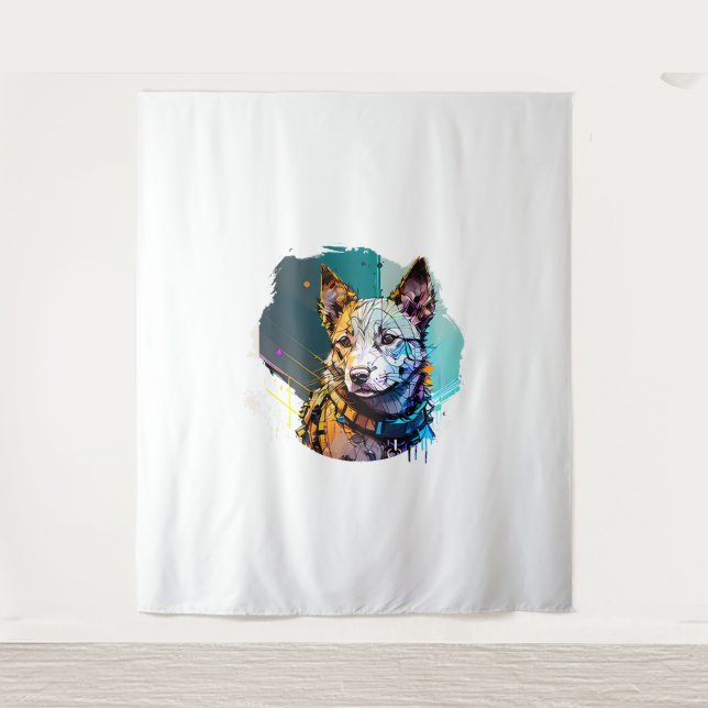 Tapiz Retrato de perro de estilo de arte de tinta (Anverso)