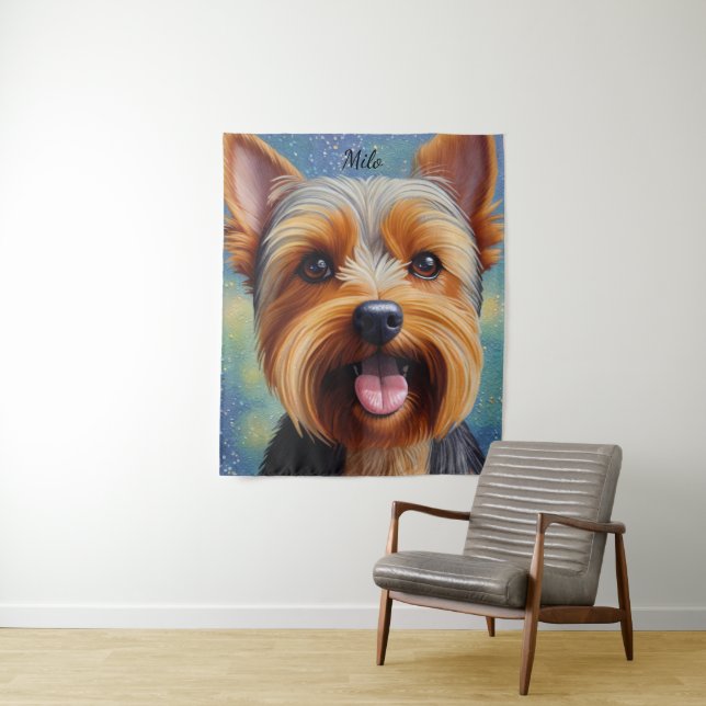 Tapiz Retrato de perro de Yorkshire Terrier Pointillism (In situ)