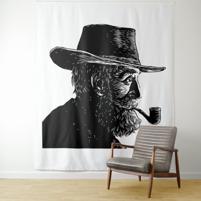 Tapiz Retrato de punto y línea: sabio anciano fumando un (In situ)