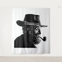 Tapiz Retrato de punto y línea: sabio anciano fumando un