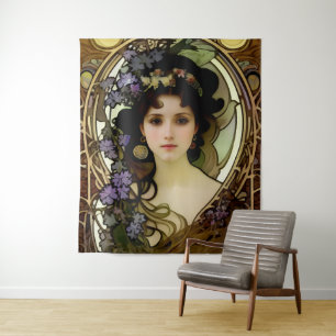 Tapiz Retrato elegante al estilo mucha de una bella muje