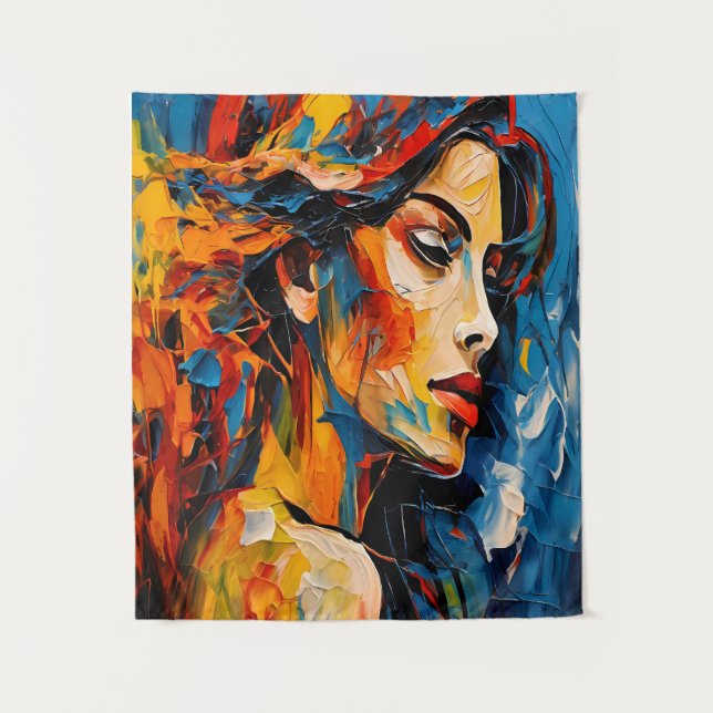 Tapiz Retrato femenino agresivo y expresionista Resumen  (Anverso)