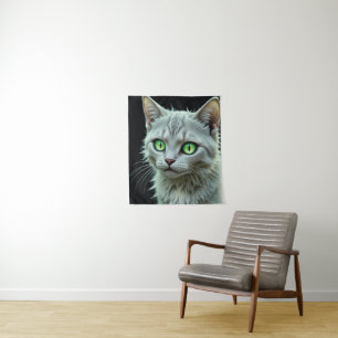 Tapiz Retrato Gato Ojo Verde Arte Gato Místico