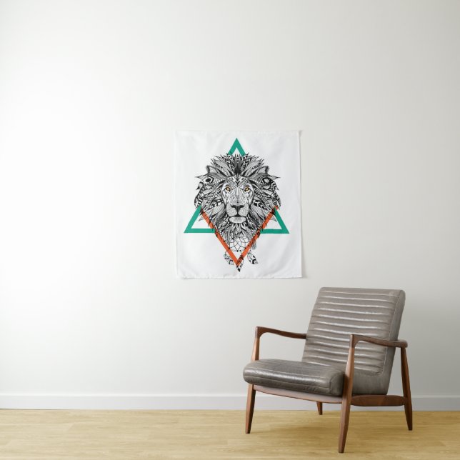 Tapiz Retrato geométrico azteca del león (In situ)