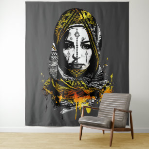Tapiz Retrato Intrincado de Mujer Tribal