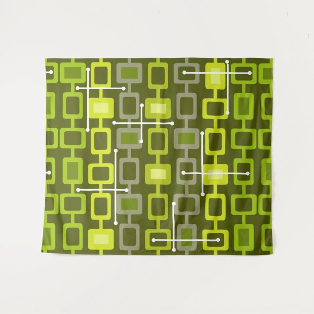 Tapiz Retro 1950s Geometric Pattern Chartreuse (Anverso (horizontal))