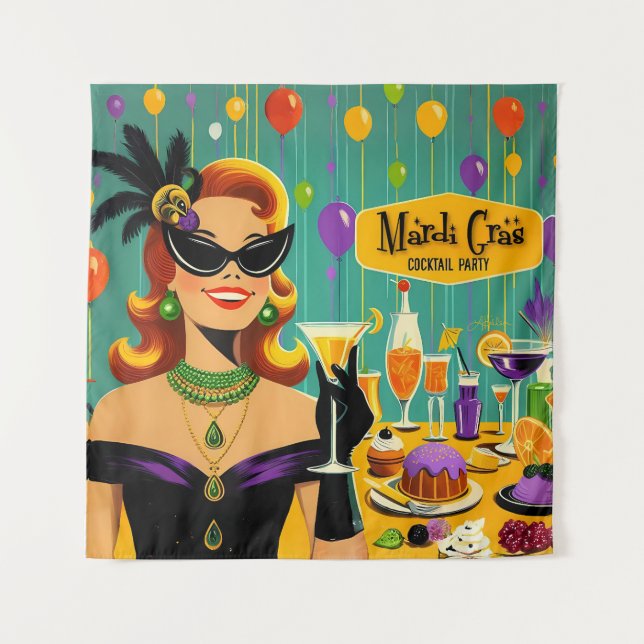 Tapiz Retro 50s Mardi Gras Cocktail Party (Anverso)