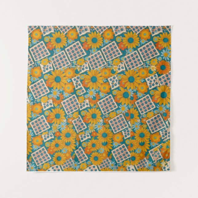 Tapiz Retro 70s Floral Patchwork Pattern (Anverso)