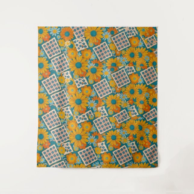 Tapiz Retro 70s Floral Patchwork Pattern (Anverso)