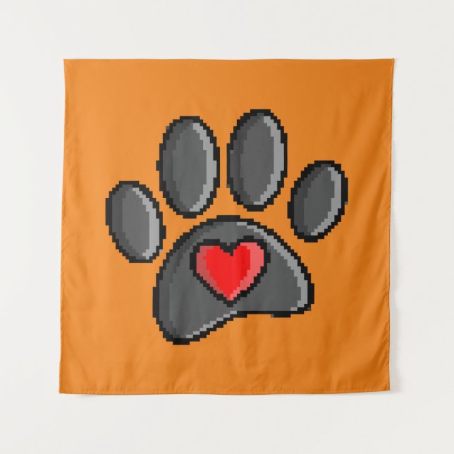 Tapiz Retro 80 Videojuego 8 bits Pixel Art Dog Paw Print (Anverso)