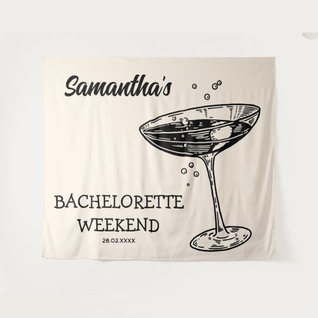 Tapiz Retro Bachelorette Party Backdrop Cocktail moderno (Anverso (horizontal))