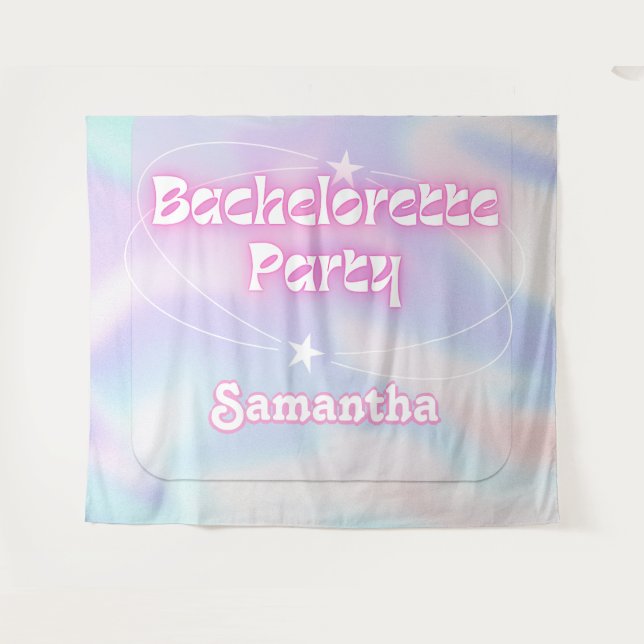 Tapiz Retro Bachelorette Party fondo Groovy rosa (Anverso (horizontal))