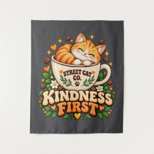 Tapiz Retro Cute Cat Kindness First para Pared