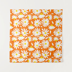 Tapiz Retro daisy floral: cosecha naranja.
