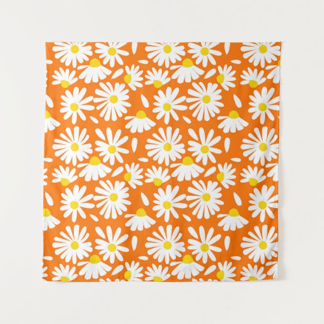Tapiz Retro daisy floral: cosecha naranja. (Anverso)
