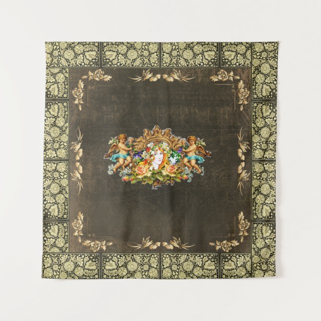 Tapiz Retro de color con encaje y flores (Anverso)