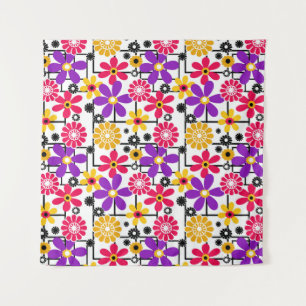 Tapiz Retro de flores, retro brillante, floral, rojo y a