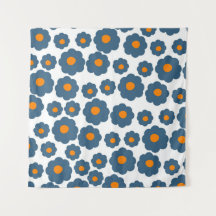 Retro floral azul y Naranja caprichoso, alegre,