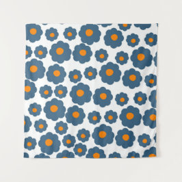 Tapiz Retro floral azul y Naranja caprichoso, alegre,