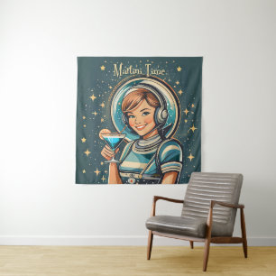 Tapiz Retro Futurista Chica Astro Tiempo de Martini