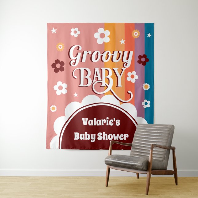 Tapiz Retro Groovy Baby Shower (In situ)