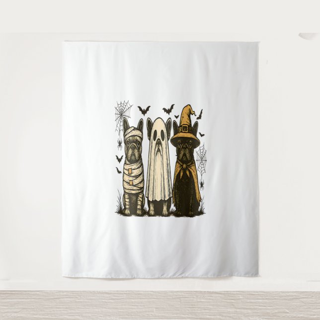 Tapiz Retro Halloween Fantasma Bulldog francés Gótico Pn (Anverso)