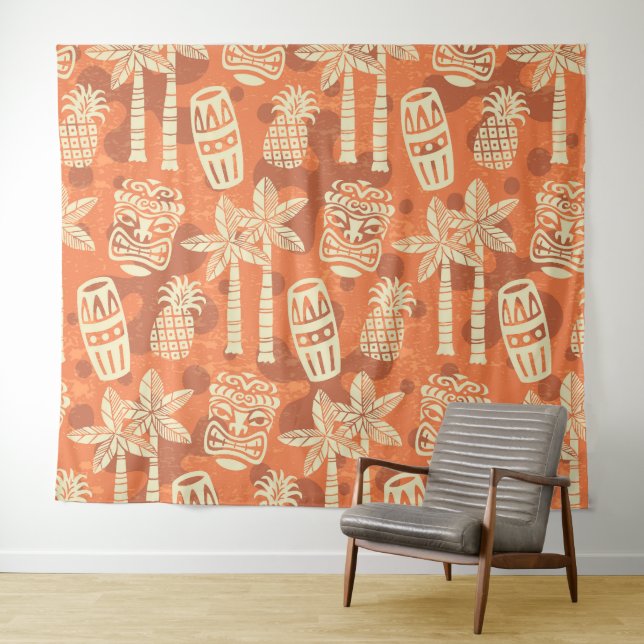 Tapiz Retro Mid Century Modern Tiki Pattern (In situ (horizontal))