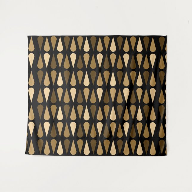 Tapiz Retro Midcentury Teardrops Black Brown (Anverso (horizontal))