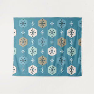Tapiz Retro Navidades Snowflakes Turquoise Gold