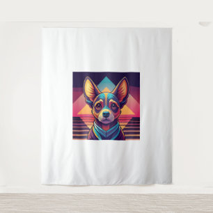 Tapiz Retro Neon Chihuahua - Vibrante Synthwave Dog Art