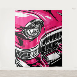 Tapiz Retro Pink Classic Car Front Pop Art Illustration